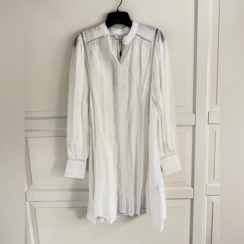 New! Reiss Harriet white ladder trim flippy long sleeve dress 41267
